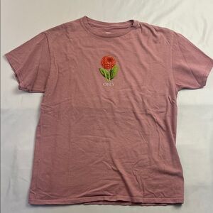 Obey Short-Sleeve Tee with Embroidered Rose - Dusty Rose